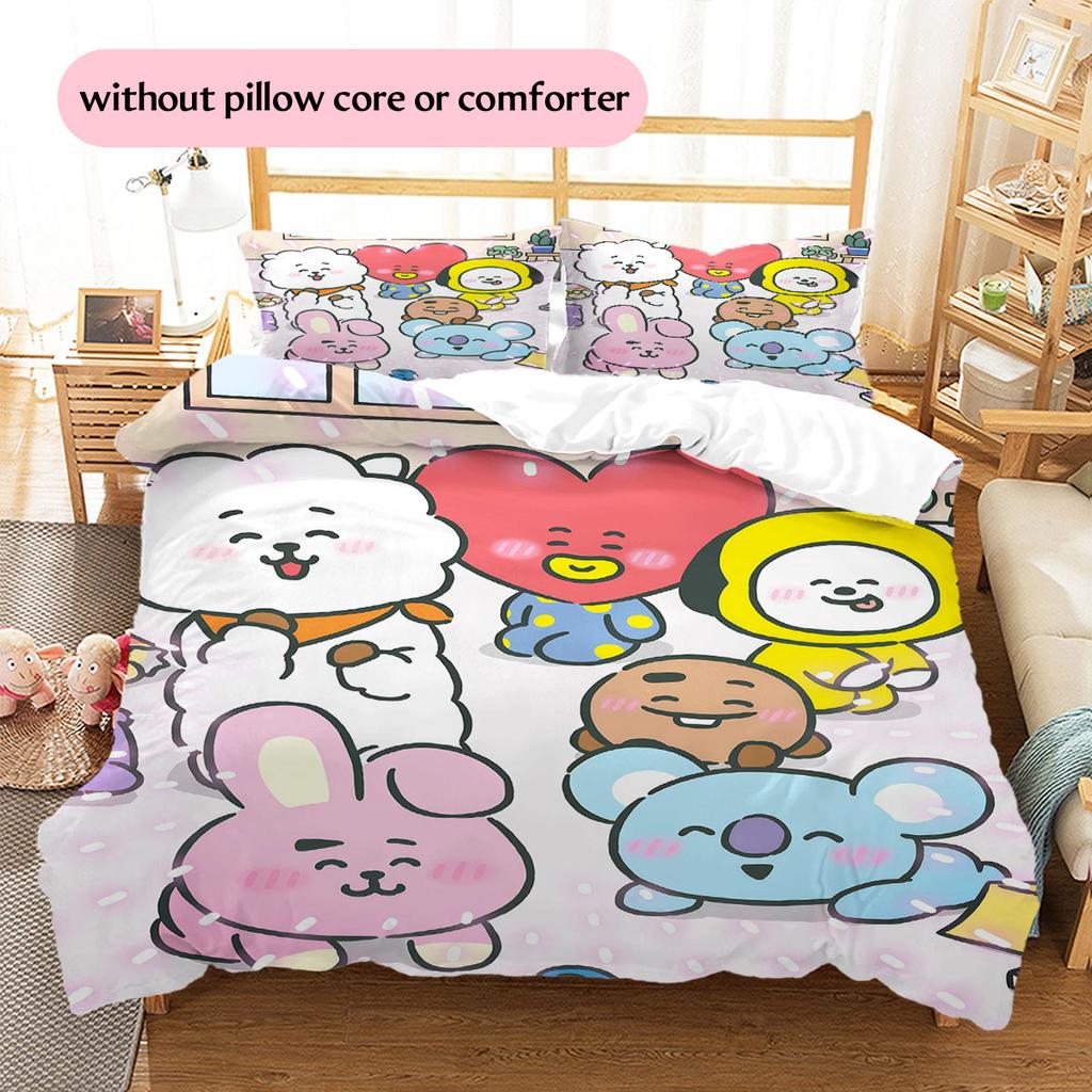 BT21 Pattern Bedding Home Decoration Birthday Gift ( 1 Duvet Cover + 2 Pillowcase, Without Core),fan Merchandise.