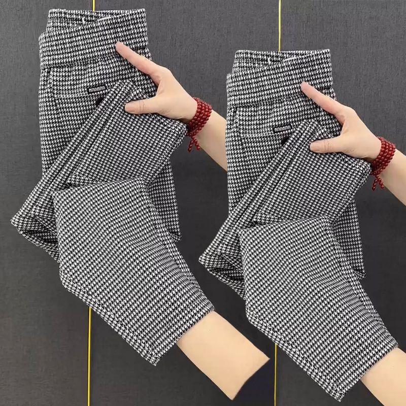

Популярные женские повседневные брюки в корейском стиле, ранняя весна 2025, высокая посадка, стройнящие, в западном стиле, универсальные прямые капри, брюки-папочки Houndstooth XL
