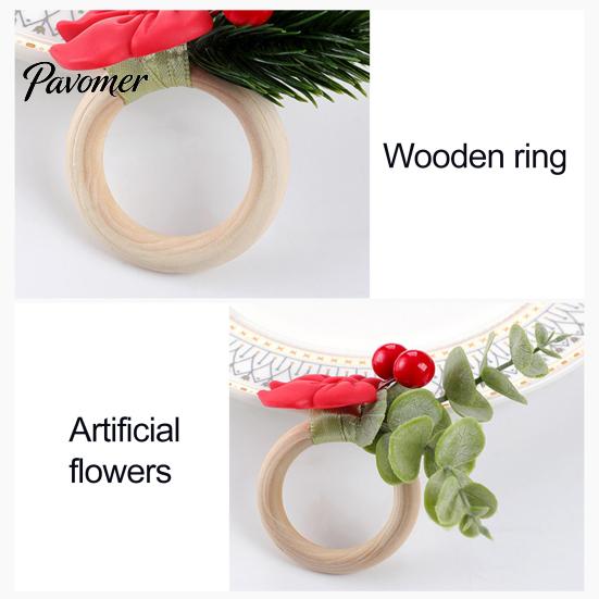 Bulk Napkin Rings for Hotel Mini Christmas Ring, Small Red Bow Wooden Holder with Farmhouse Dining Table Decor Berries Pine Cones New Year Party
