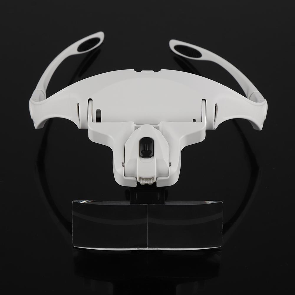 Hands Free Eyeglasses Bracket Magnifier with 5 Pcs Lenses Headband 2 LED Head Lights