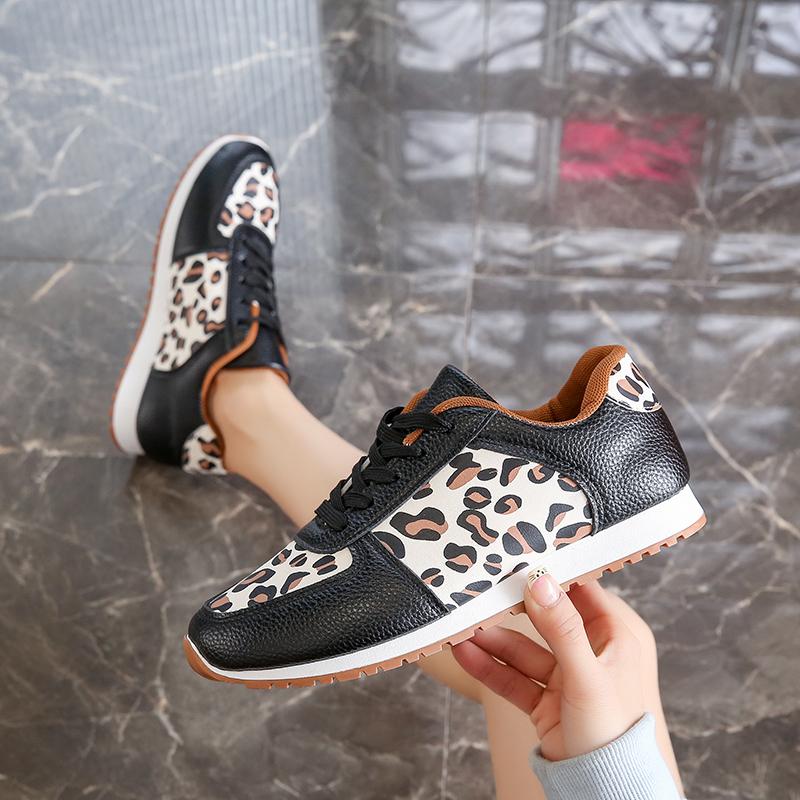 Fashion Women Platform Sneakers 2025 NEW Round Toe Low-top Leopard Wedge Shoes for Women's Size 43 Lace Up Casual Sports Shoes