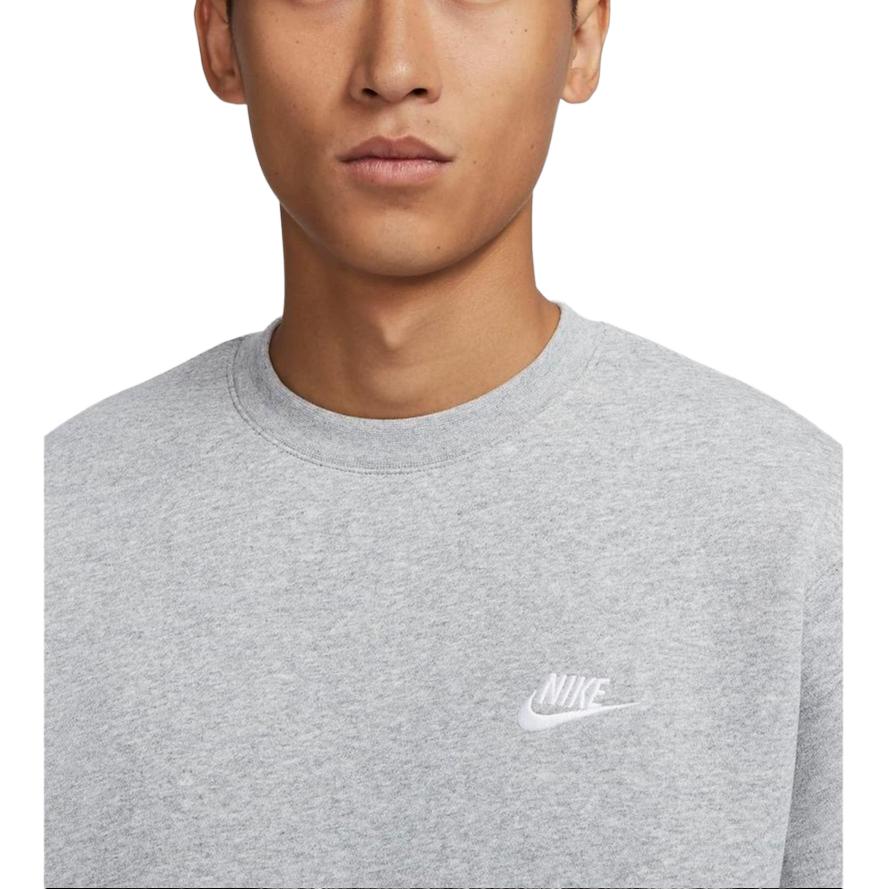Nike Club Fleece Embroidered Logo Crew Neck Sweatshirt Men Tops Grey FB7476-063