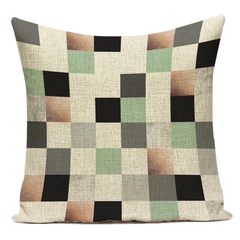 Decorative Throw Pillows Case Simply Green Geometric Polyester Sofa Cushion Cover For Living Room Home Decoration