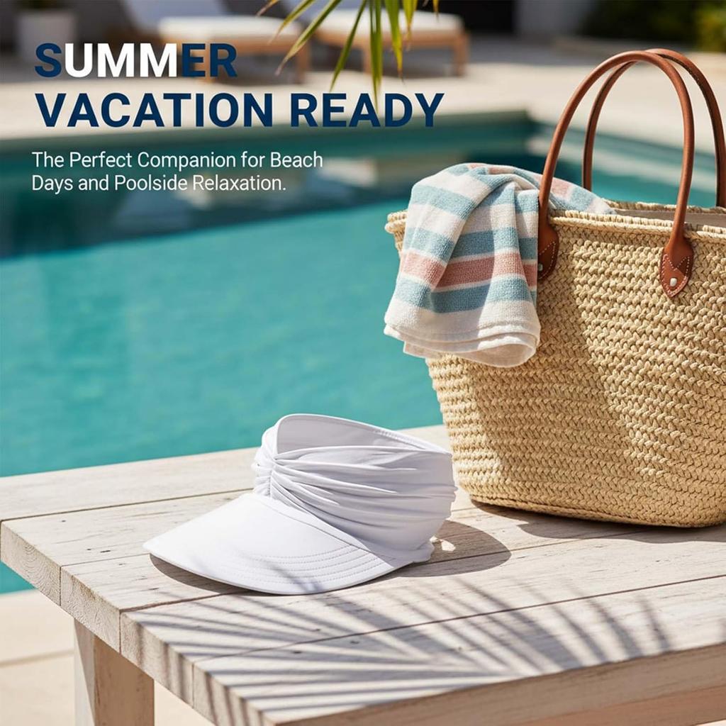 Sun Visor Hat: UPF 50+ Wide Brim Lightweight Breathable Packable Visor - Open Top Ponytail Friendly Summer UV Protection for Women Beach Golf Travel
