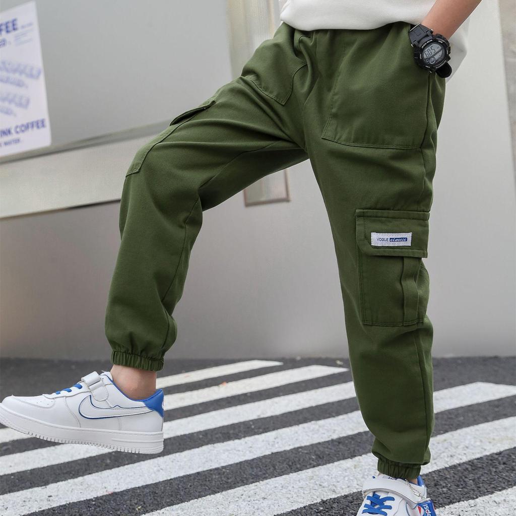 Boys' 2024 Spring/Autumn Military-Style Cotton Pants for Medium & Large Children