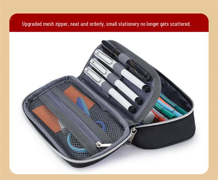World Cup Football Pencil Case - Black Flip Cover, Large Capacity Stationery Bag