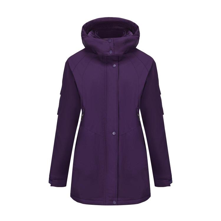 Windproof Fleece Lined Parka Jackets for Women Detachable Hooded Windcheaters Outdoor Hiking Mountaineering Warm Zipper Coats