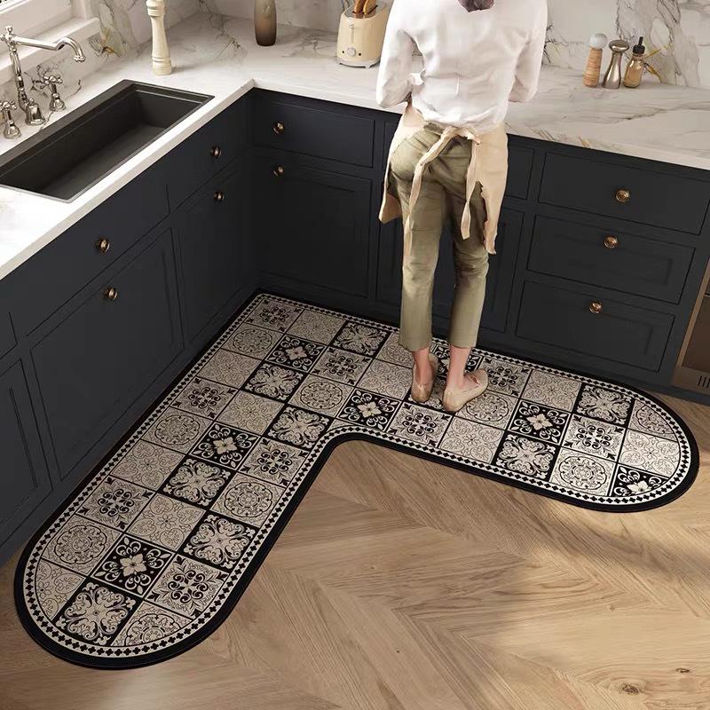 L-Shaped Kitchen Mat: Water & Oil-Absorbent, Washable, Stain-Resistant, Non-Slip Diatomaceous Earth Foot Mat for Restaurants.
