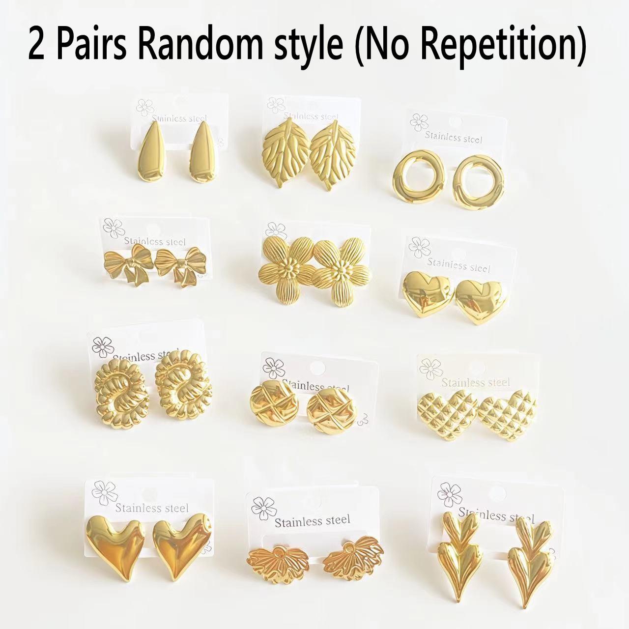 

2-8 Pairs Multi-Style Vintage Earring Lucky Gift Water Drop, Leaves Geometric Heart Bow Flower Design Stud Earrings for Women