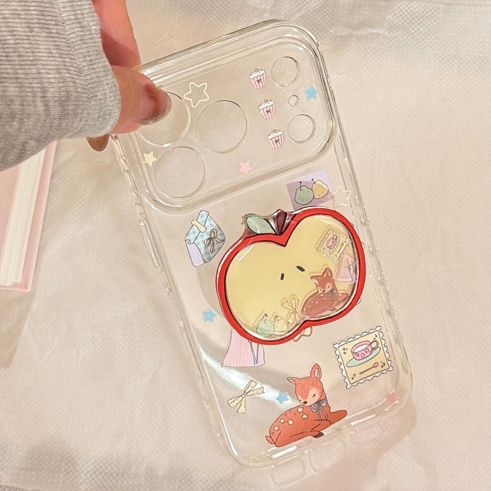 Red Apple Deer Rocking Stand 16 Pro Max Phone Case for IPhone 17, 12 Transparent, 15 Cartoon Series