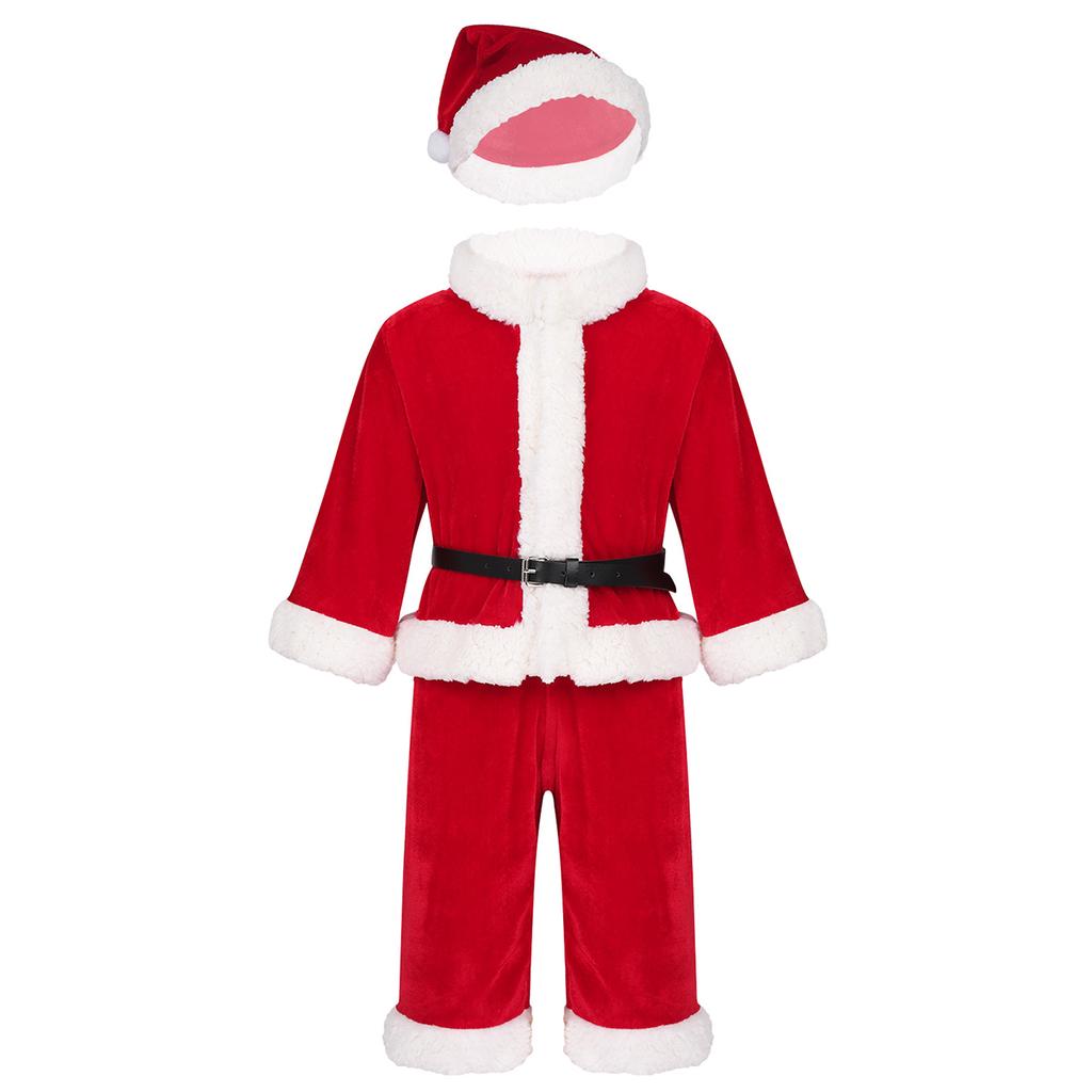Baby Boys Christmas Santa Claus Costume Outfit Long Sleeves Velvet Top + Trousers Set
