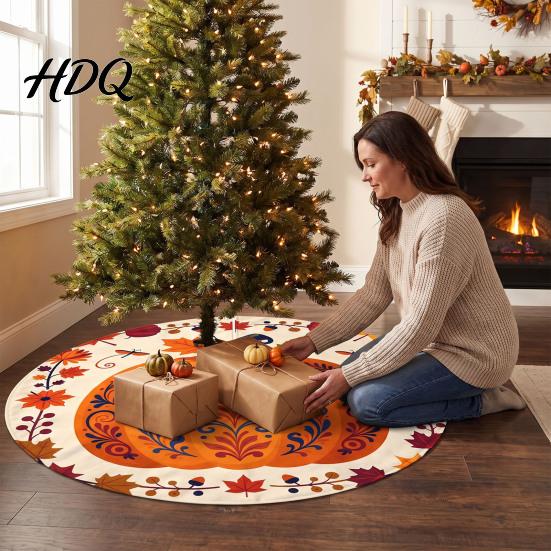 Holiday Tree Skirt Round Skirt 35.4" Christmas Vibrant Prints Mat with for Decorative Prop Photo