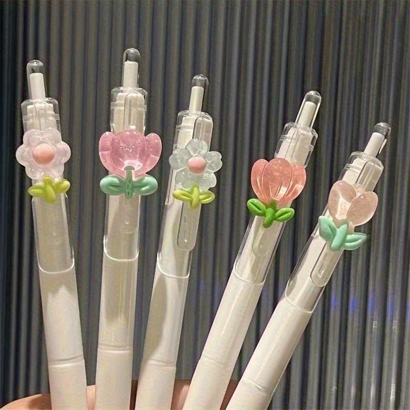 

Floral Design Gel Pens 5-Pack, 0.5mm Quick-Dry Smooth Ink Pens, Neutral Black Pens for Office School Study, Gift Stationery Set