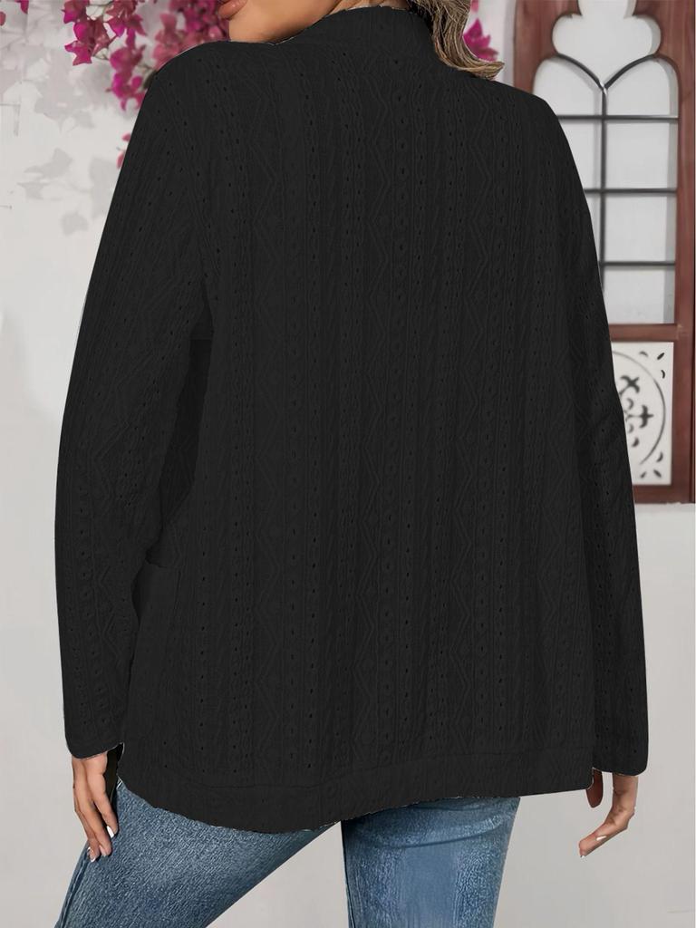 Cardigan elegant cu mâneci lungi, culoare uni, cu buzunare - Colecția de toamnă 2025