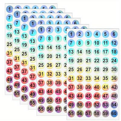 50pcs Reflective Stickers Laser Adhesive Labels 1-60 Number Decals Self Stick Round Inventory Marking Tags