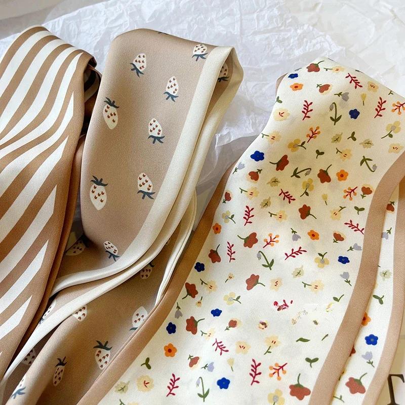 Simple temperament khaki scarf female double -sided narrow ribbon spring and decorative scarf