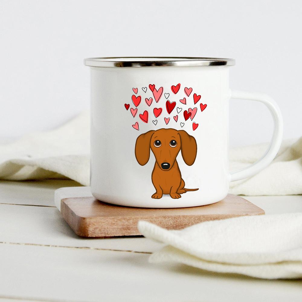 Funny Dachshund Print Creative Enamel Mug Coffee Wine Mugs Cartoon Dogs Paw Party Drink Beer Juice Milk Cups Gifts for Lover Dog