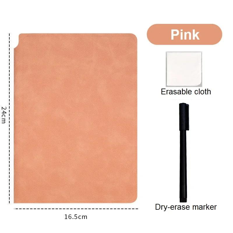 

1 Pcs Reusable Whiteboard Notebook Set With Whiteboard Pen Erasing Cloth Leather Memo Pad Weekly Planner Portable Stylish Office розовый