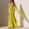 Women's Strapless Tube Top Maxi Dress Off Shoulder Pleated Long Dress with Neck