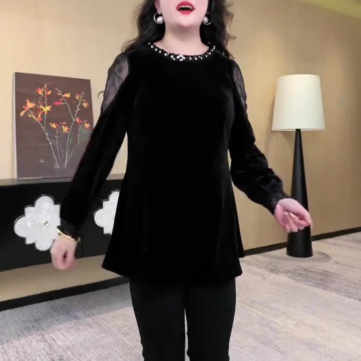 2025 Spring Korean Velvet Off-Shoulder Luxury Plus Size Top for Women