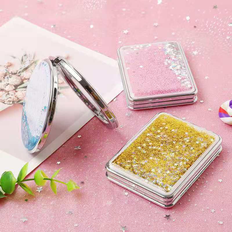 Quicksand Heart Flip Double-Sided Mini Makeup Mirror – Portable & Stylish