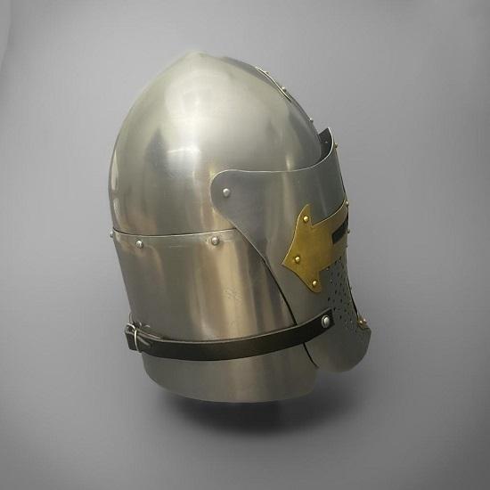 Brass and Steel Crusader Helmet Visored Trollkors