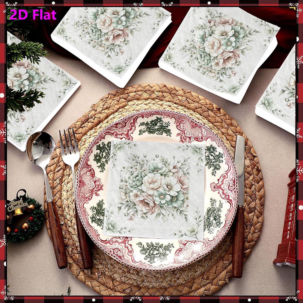 20pcs Disposable Napkins with Flower Pattern Print for Wedding,Parties,and Daily Use for Thanksgiving Fall Christmas Table Decoration