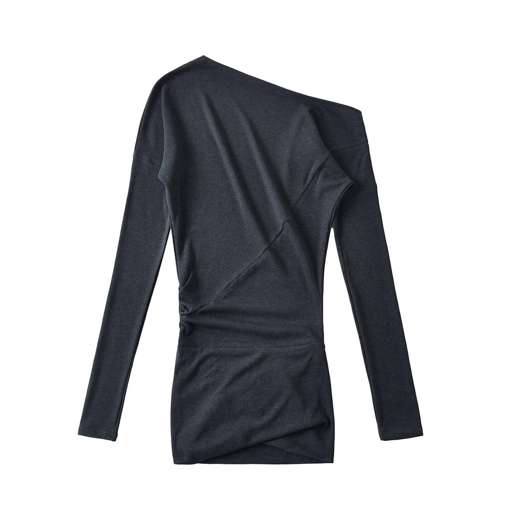 American vintage off-shoulder asymmetrical long-sleeve dress for women, new autumn pure and alluring spicy girl waist-cinching slimming pencil skirt