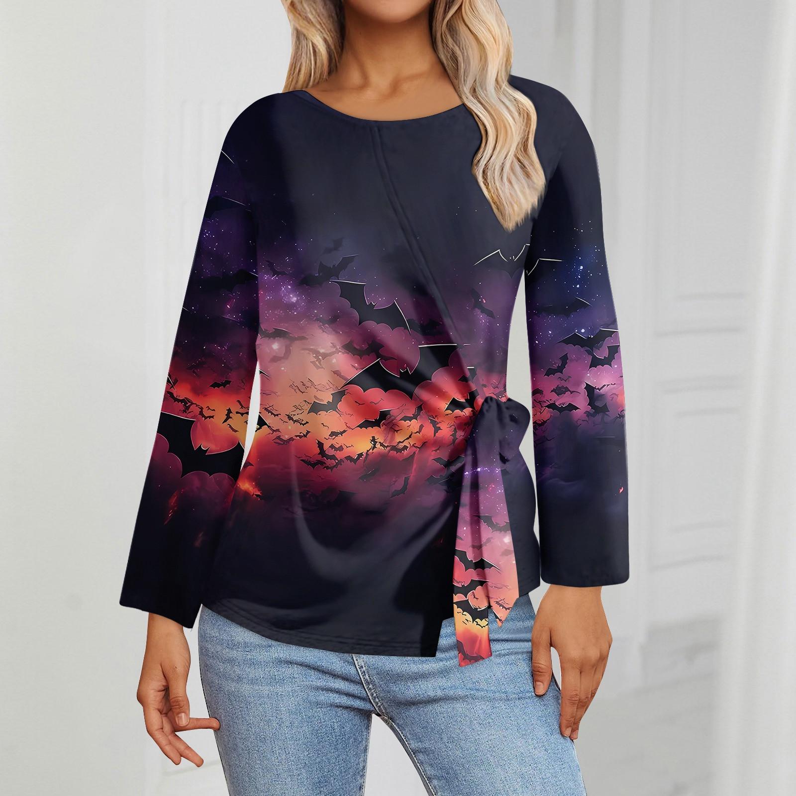 

Женские топы с длинным рукавом Летние асимметричные футболки Приталенные повседневные топы Футболки Пуловеры Топы на Хэллоуин Футболки Летние топы Топы с коротким рукавом L