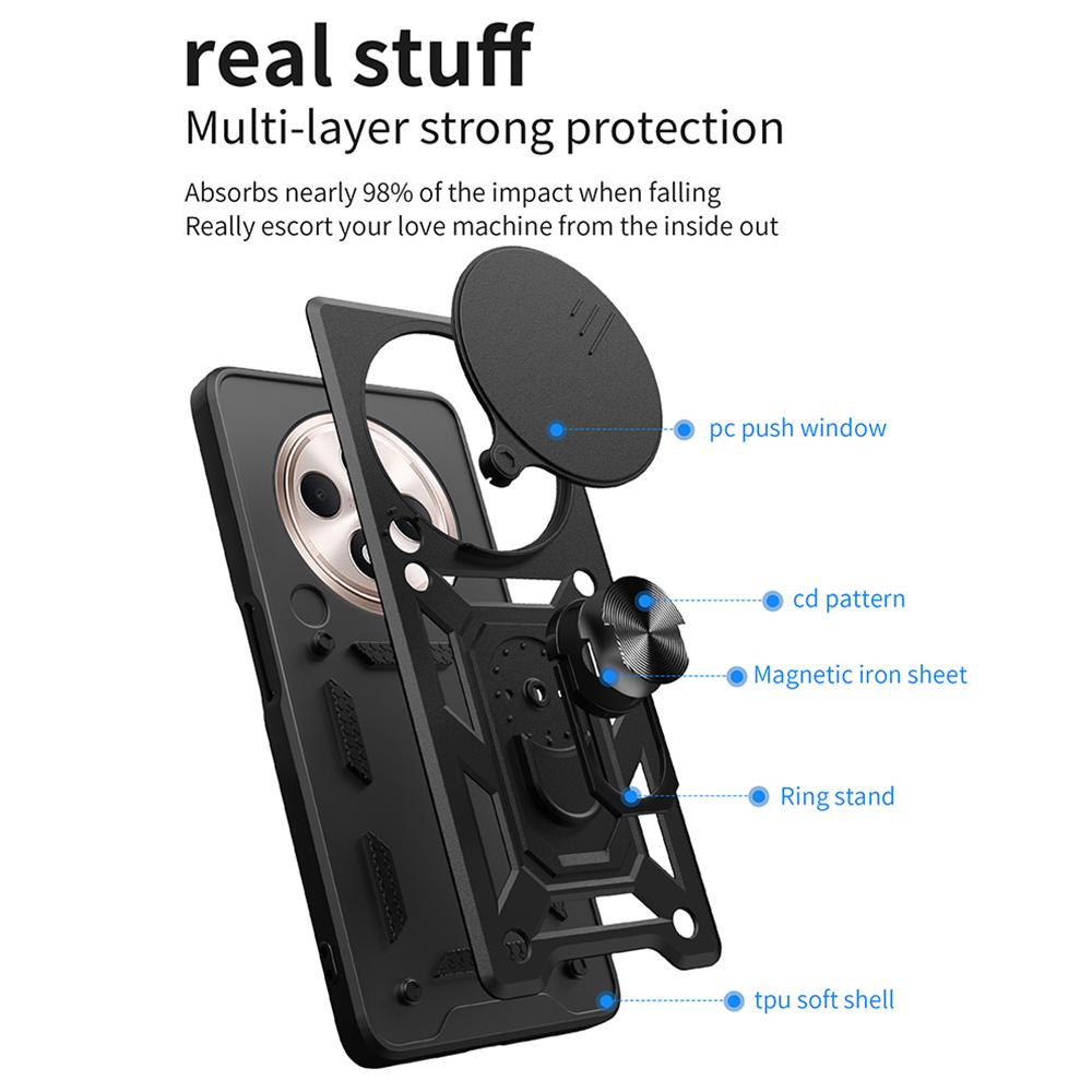 

For Oppo Reno12 F 5G Case with Slide Camera Lid PC+TPU Kickstand Phone Cover Red