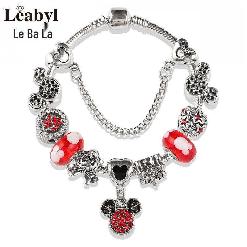 

Cartoon Mouse Silver Crystal Beaded Bracelet, Antique Finish 21CM