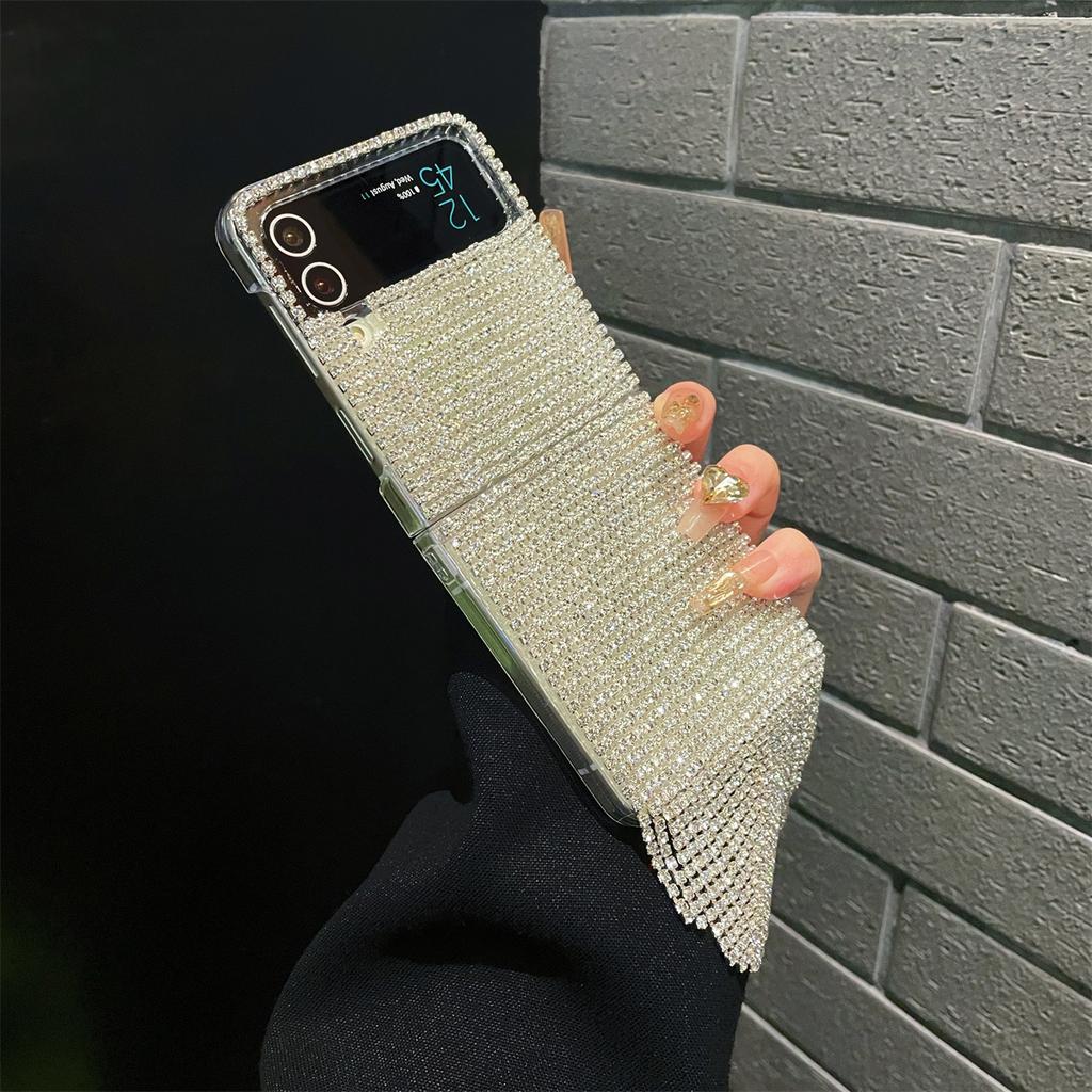 Luxury Crystal Diamond Tassel Phone Case For Samsung Galaxy Z Flip 6 5 4 3 Flip5 Flip6 Flip4 Cover Fashion Cute Cases Girls Capa