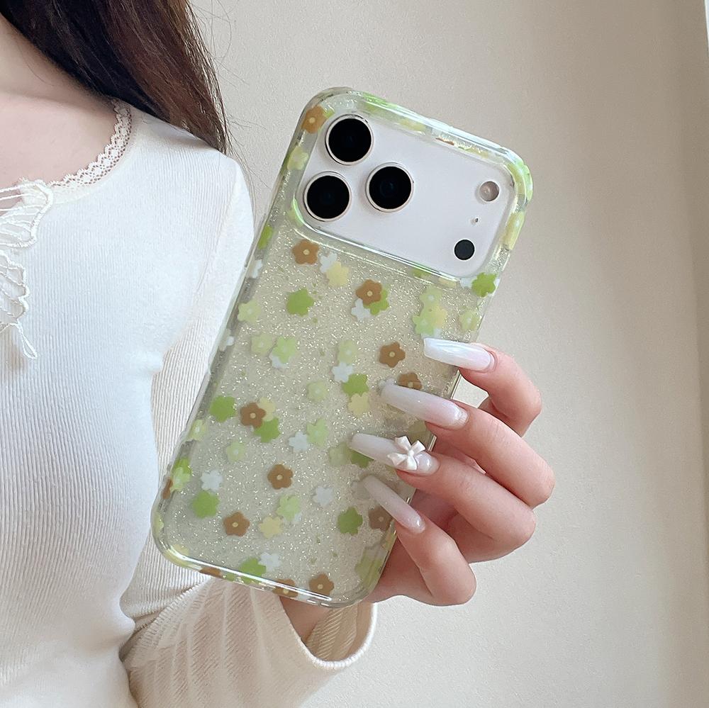 Ins Cute Spring Floral Sequins Bling Phone Case For iPhone 16 15 14 17pro 17ProMax Lovely Glitter Flower Shockproof Soft Cover