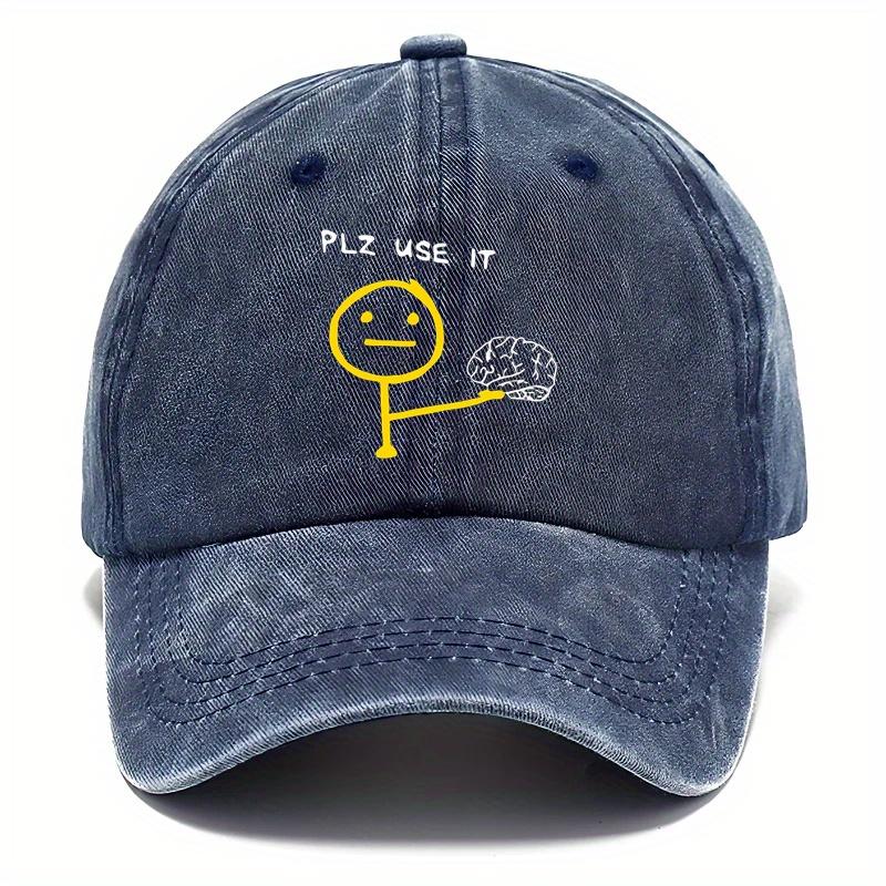 Pc Mountain UnisexS Retro Washed Baseball Cap with Small Figure Holding Brain Pattern Logo  a Durable Outdoor Cap Suitable for C