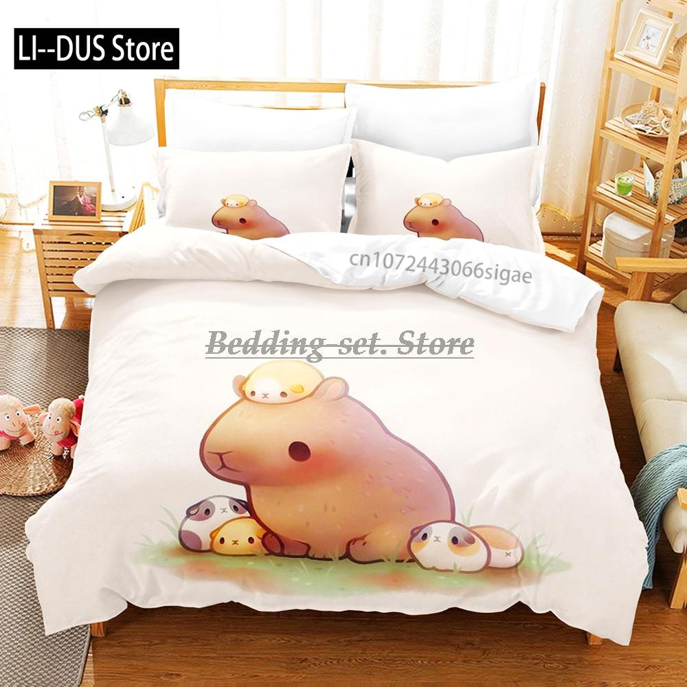 

Comforter 2023 Capybaras Bedding Set Single Twin Full Queen King Size Bed Set Aldult Kid Bedroom s 3D Anime Bed Comforter (quilt)-EU Single(135*200cm)3pcs