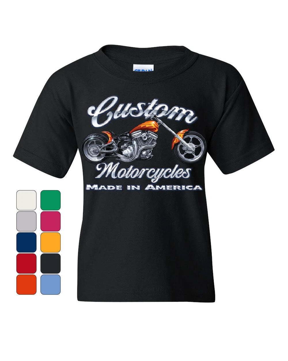 Custom Motorcycles Youth kids boys T-Shirt Biker Chopper American Tradition USA Kids Tee 120
