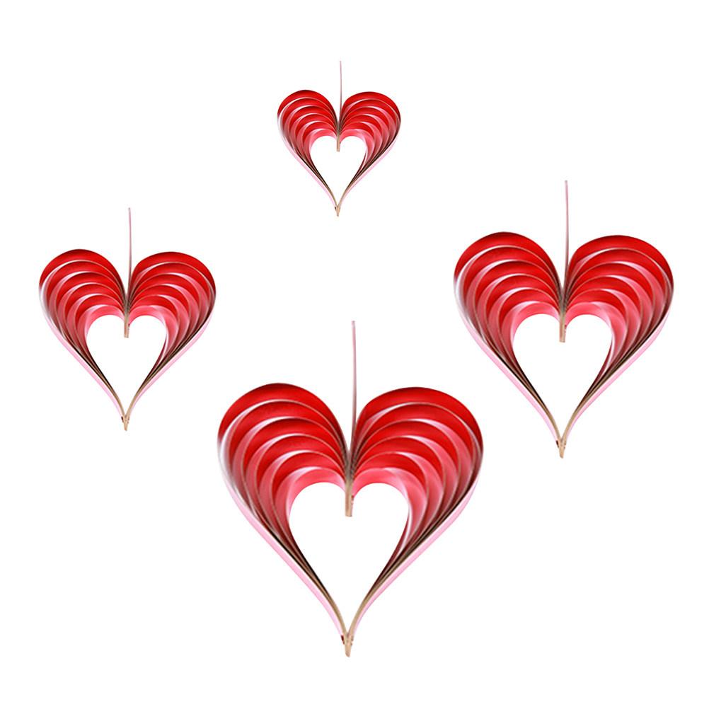 4Pcs Heart Shaped Hanging Decor Premium Thick Gloss Paper Romantic 3D Party Decor for Valentine's Day Wedding Birthday Home