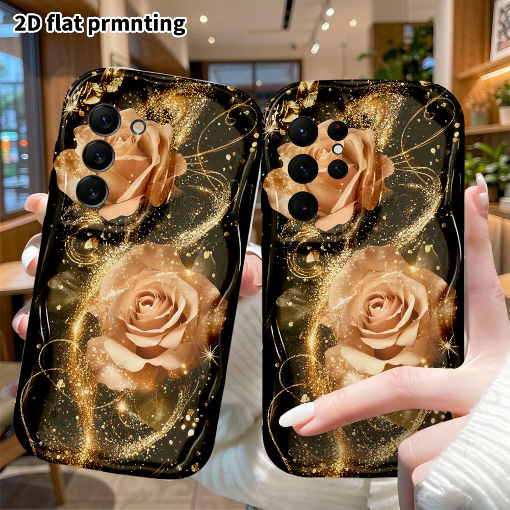 Phone Case: 2D Flat Samsung Galaxy A34 A35 S20 S22 S21 FE Plus Ultra Protective Case, Black Gold Champagne Rose, Christmas Halloween Gift