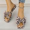 Ladies Flat Bottom Bow Leopard Print Beach Slippers Summer New Resort Sandals