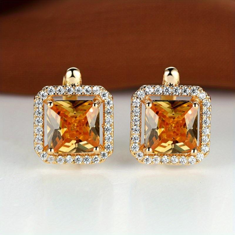 Luxury Square Green Natural Zircon Stud Earrings for Women Fashion Rose Gold Bride Wedding Earrings Statement Jewelry