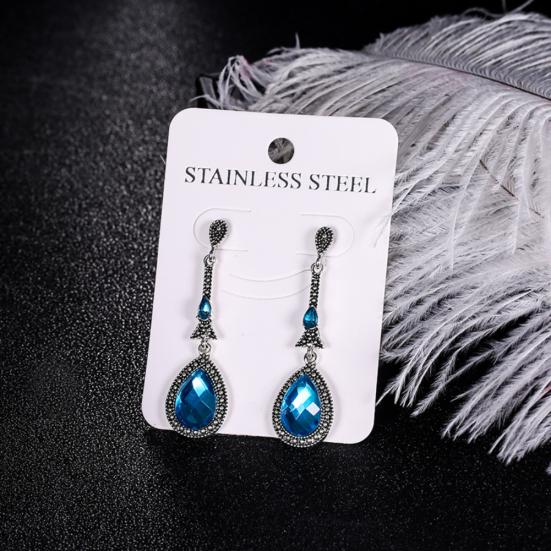 Vintage Women Rhinestone Inlaid Long Dangle Water Drop Earrings Eardrops Jewelry
