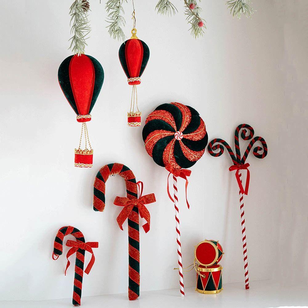 Foam Flocking Simulation Candy Cane Decoration Red Green Hot Air Balloon Christmas Velvet Hanging Candies Hanging