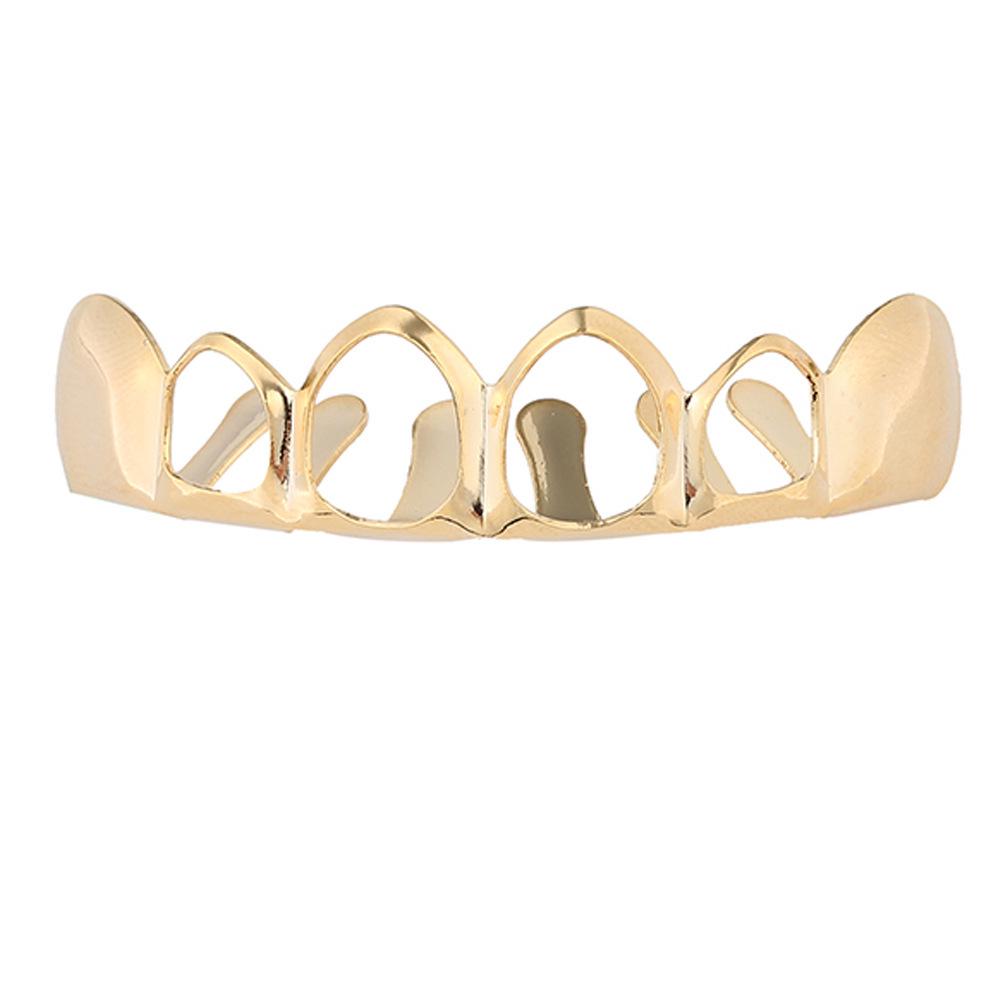 Cross-Border Trend: Gold Plated Hollow Six-Tooth Flat Fake Teeth for Halloween Costume & Hip Hop Grillz