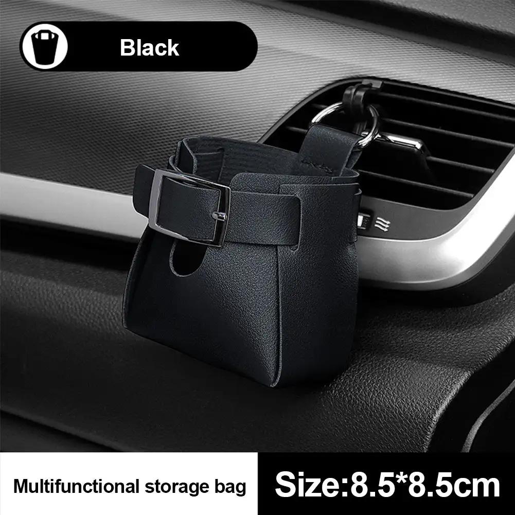 Car Air Outlet Leather Pouch Storage Bag Clip Hooks Auto Interior Box Organizer Phone Holder Car Air Vent Pouch Car Accessories