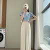 Hourglass Waist Wide-Leg Suit Pants Summer Ice Silk Casual Pants High Waist Straight-Leg Draped Black Suit Pants