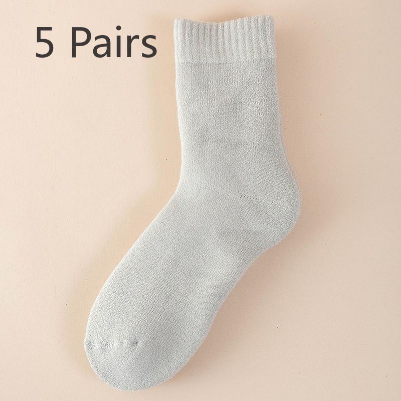 5 Pairs of Female Autumn and Winter New Pure Color Thickened Warm Rabbit Wool Tube Socks