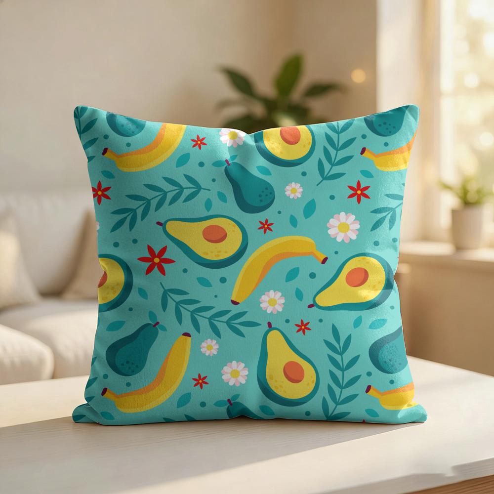 Avocado Pattern Cushion Cover Silky Short Plush Invisible Zipper Dustproof Sofa Pillow Case For Home Decor