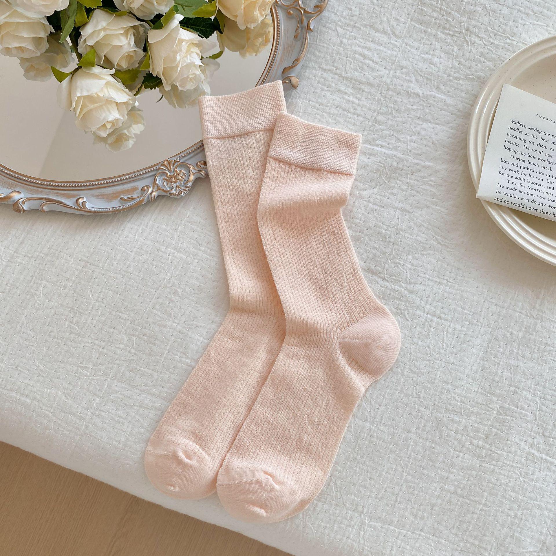 

Women s Gray Summer Thin Cotton Mid-Calf Socks, Japanese Girly Mesh Breathable Ballet Style Seamless Piled-Up Design. One Size оранжевый/розовый