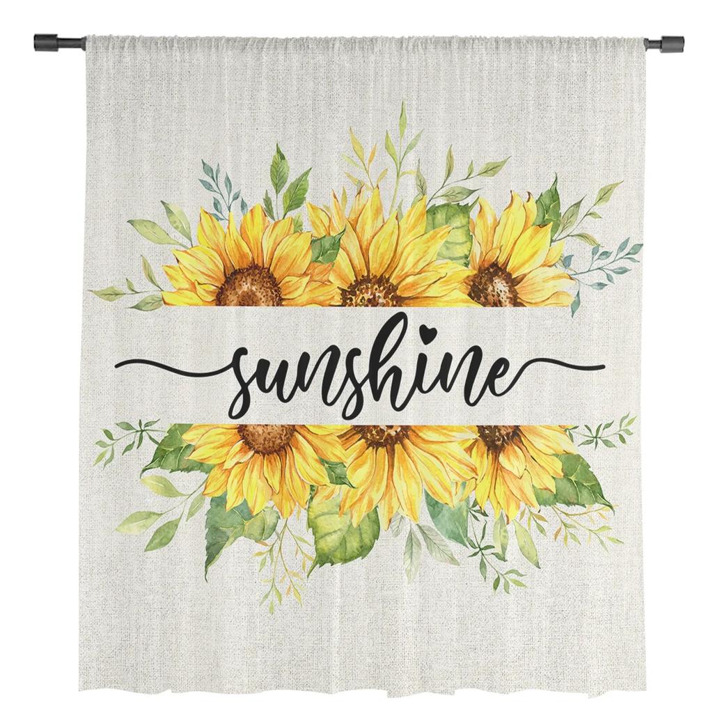 Aquarell-Blumen-Sonnenblumen-Bienen-Fenster-Tüllvorhänge für Wohnzimmer, Küche, moderne Fensterbehandlungen, Voile-Vorhänge