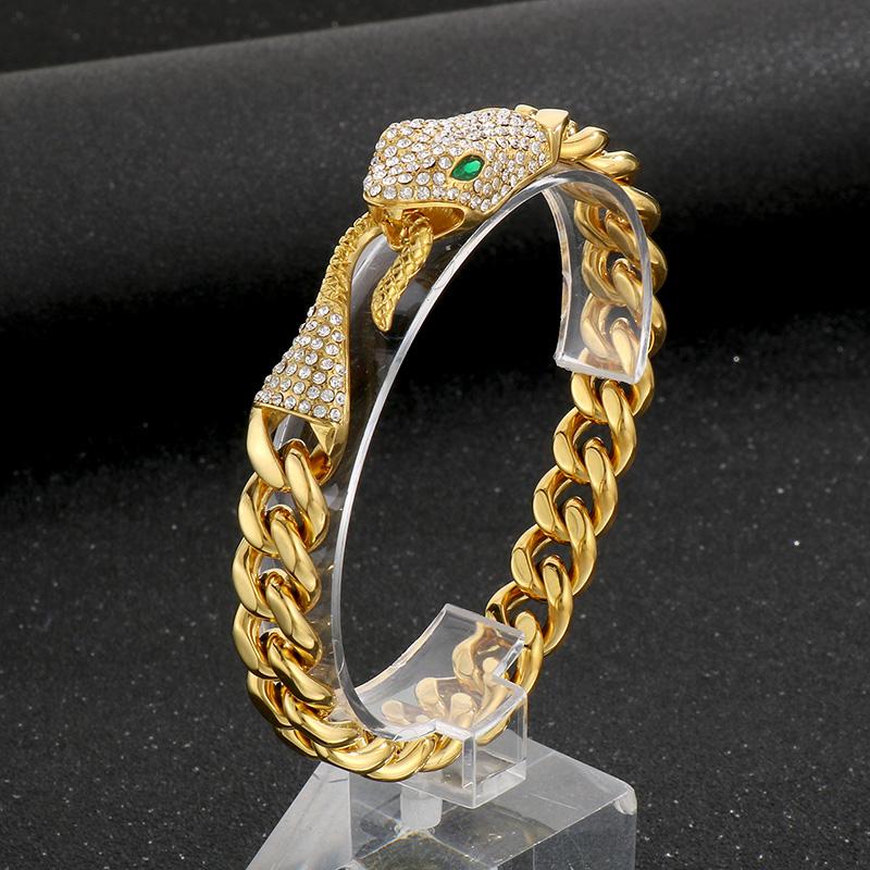 

KALEN Hip Hop Stainless Steel Snake Bracelet for Men Rhinestone Gold Color Cuban Chain Accessories Party Jewelry Birthday Gift 22.5cm